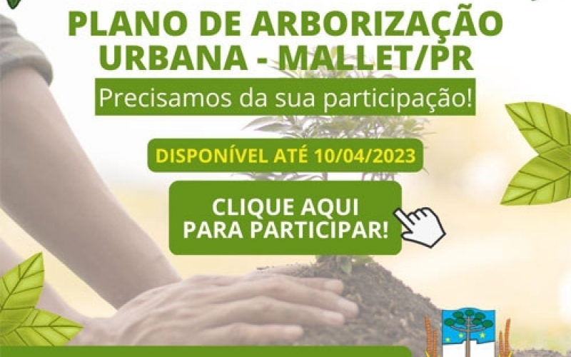 Consulta Pública: Elaboração do Plano Municipal de Arborização Urbana de 24/03/2023 a 10/04/2023